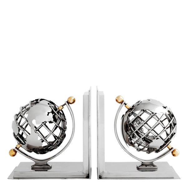Bookend Globe set of 2 nickel finish polished brass