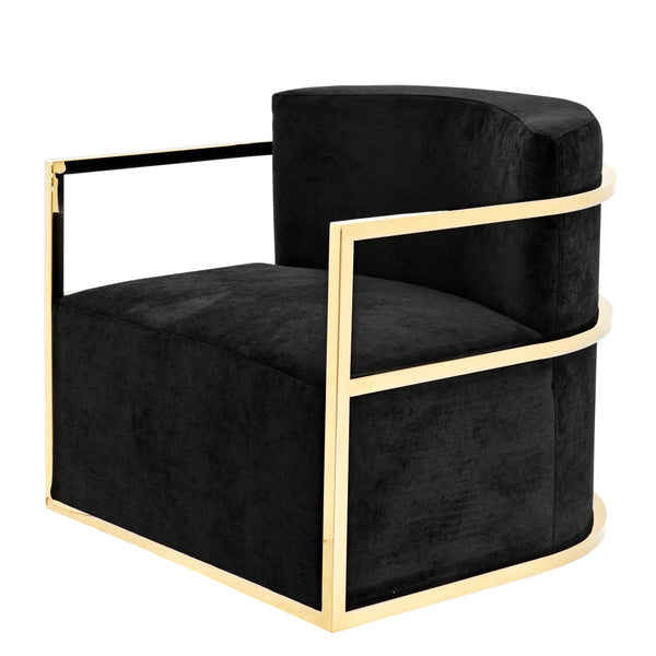 Chair Emilio gold finish black velvet