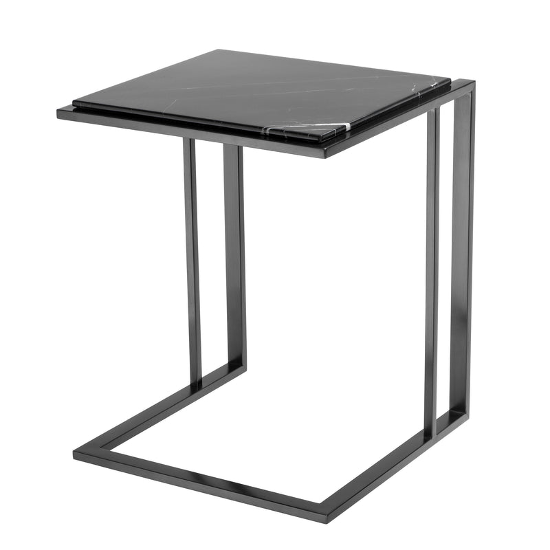 Side Table Cocktail Bronze Finish Black Marble