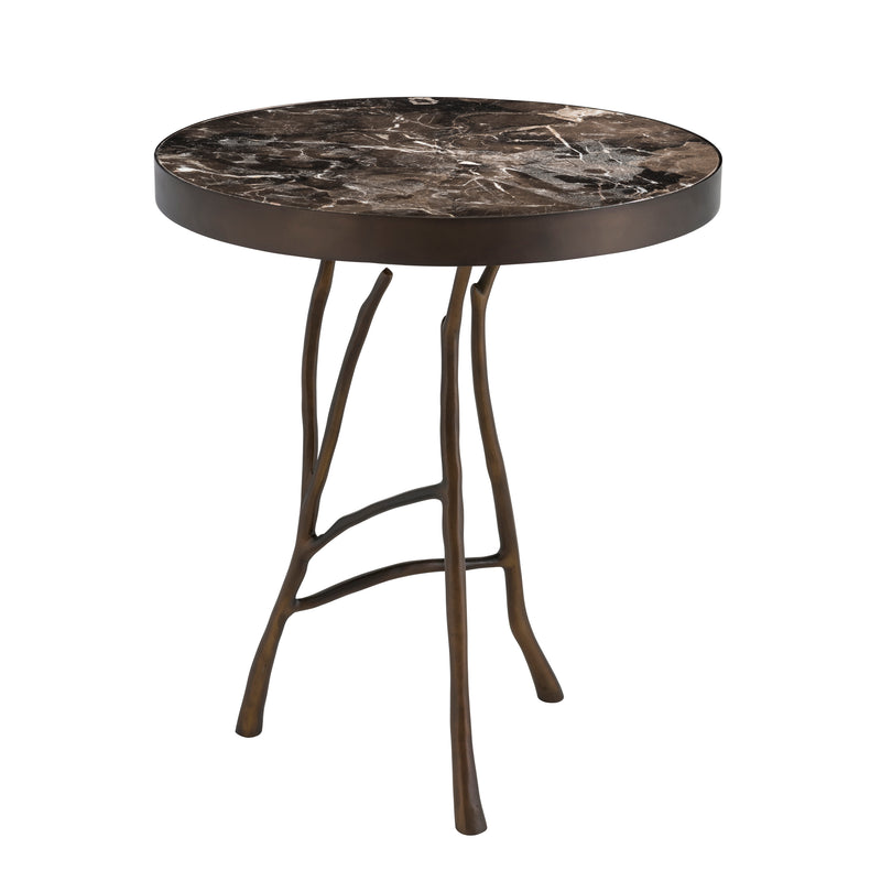 Side Table Veritas Bronze Finish Brown Marble
