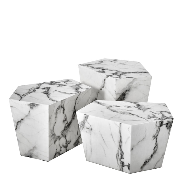 Coffee Table Prudential set of 3 white faux marble