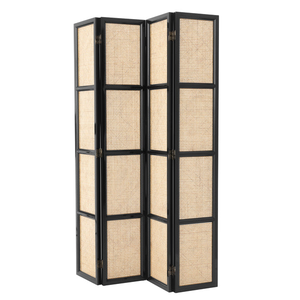 Folding Screen Bahamas Black Finish Natural Cane