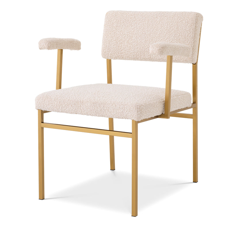 Chair Dunmore Brushed Brass Finish Boucle Cream