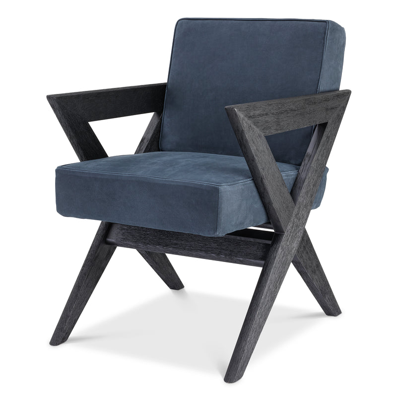 Dining Chair Felippe Black Oak Blue Nubuck