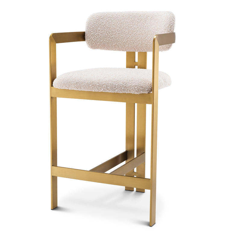 Counter Stool Donato Brushed Brass Boucle Cream