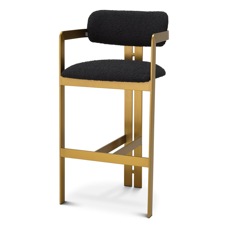 Bar Stool Donato Brushed Brass Boucle Black