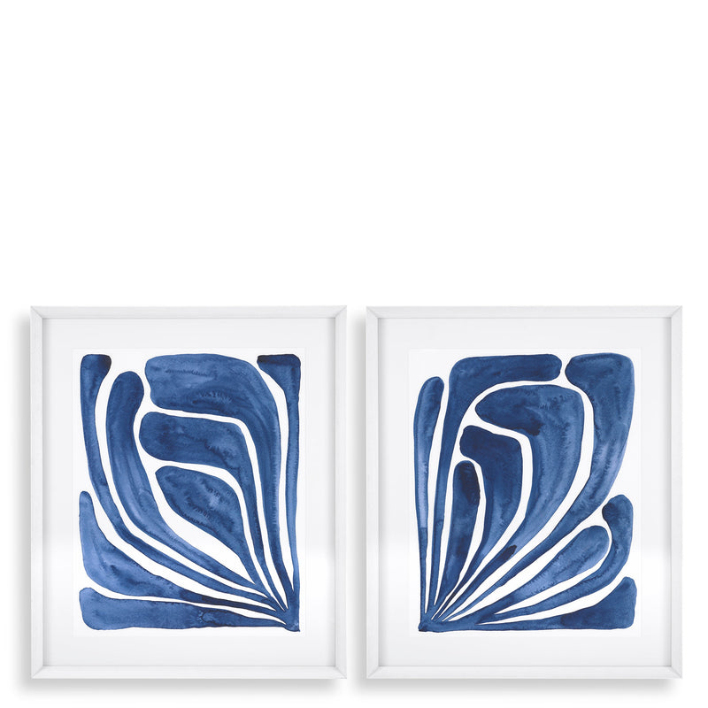 Print Blue Stylized Leaf Set Of 2