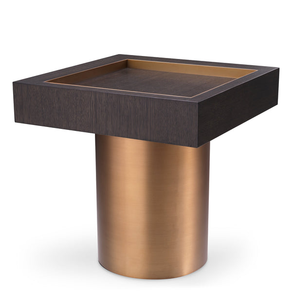 Side Table Otus Square Mocha Oak Veneer Brushed Brass Finish